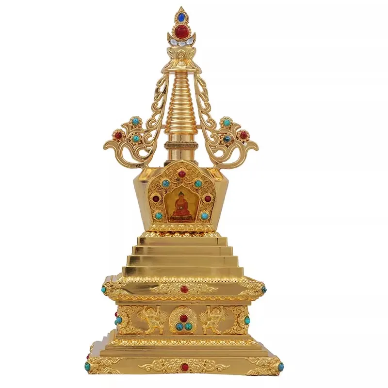 7 Inch Vantage Carved Tibetan Buddhism Stupa Instrument Decor Ornament for Room