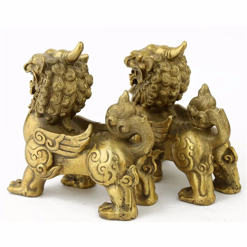 BRASS FENGSHUI PAIR  PI YAO STATUES / FENGSHUI PI XIE STATUES M1207 3