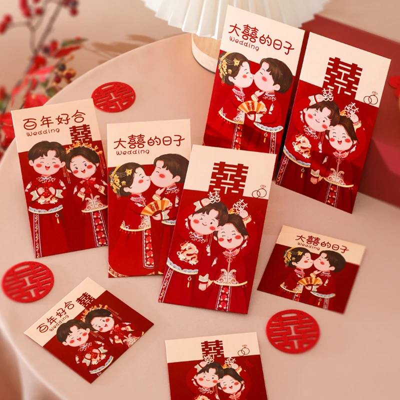 

6Pcs/set Traditional Chinese Wedding Red Envelope Lucky Money Packets Blessing Red Packet Hongbao Wedding Gift Festival Supplies