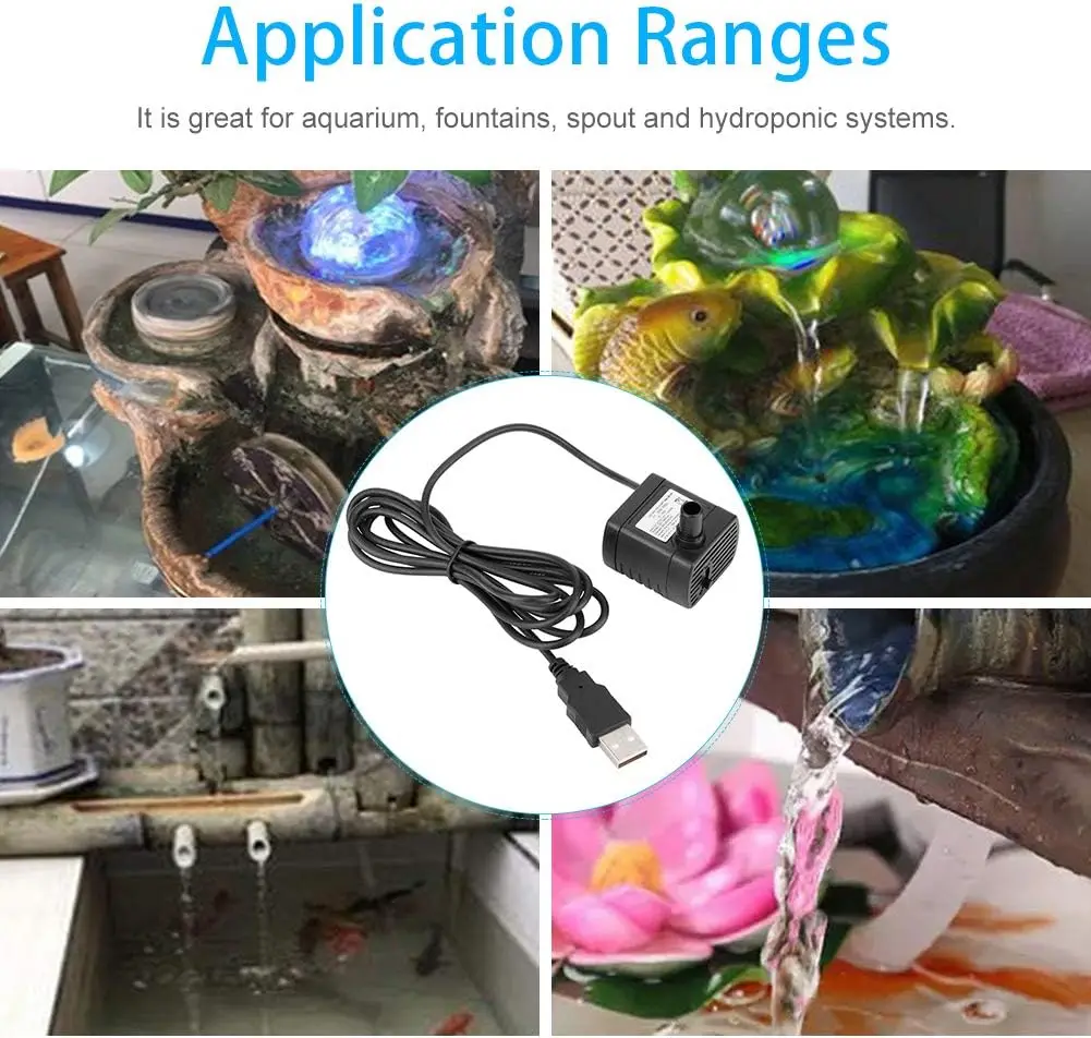 Fdit Water Pumps, Miniature Brushless DC for Aquarium Fountains Hydroponic