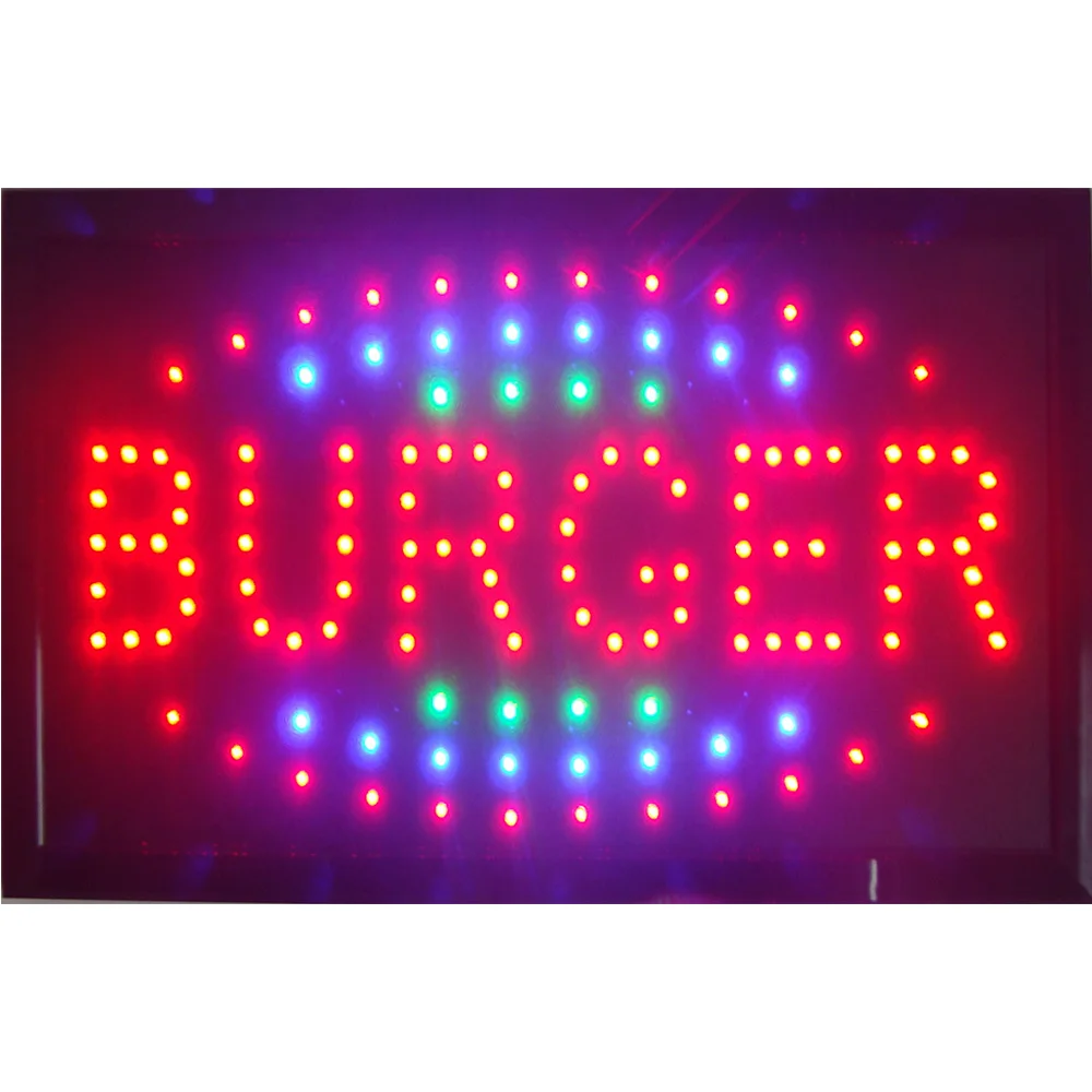 

New selling Led burger shop open sign direct Selling custom Graphics indoor running 10X19 inch burger store led sign