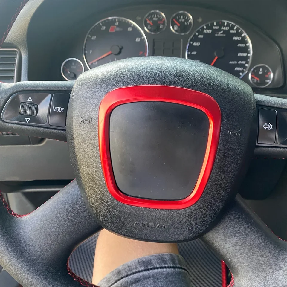Marco Para Volante Audi A3 A4 A5 A6 Q5 Q7, Color Plata Cromo Mate, Adhesivo