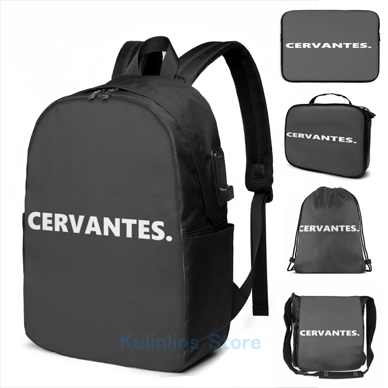 

Забавный рюкзак с графическим принтом CERVANTES с USB-зарядкой, мужские школьные сумки, женская сумка, дорожная сумка для ноутбука