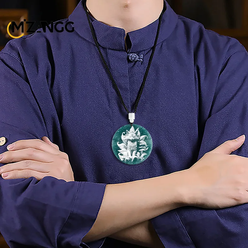 💠 Natural Jadeite “Blue Water” Shadow Carved Pendants – Dragon, Buddha, Calligraphy & Mythical Designs – Unisex Jade Necklace 5
