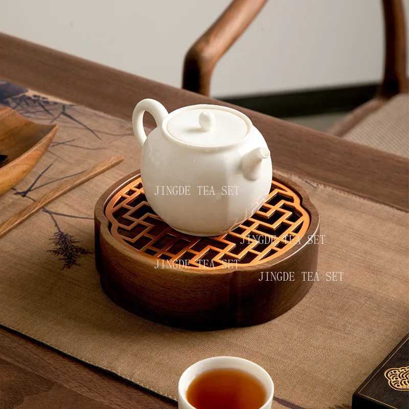 Walnut Teapot Holder Household Circular Solid Wood Tray Tea Set Accessories High End Water Storage Tea Tray Wooden Trays