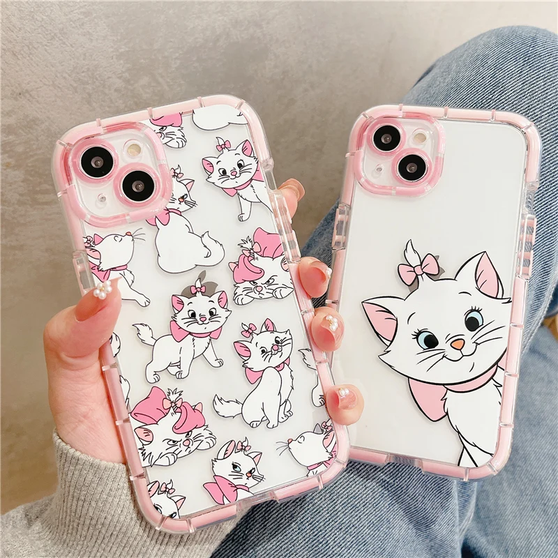 Cartoon Disney Marie Cat Phone Case For iPhone 14 Pro Max 13 12 11 X XS Max XR 8 7 Plus Noctilucent Transparent Soft Cover Funda