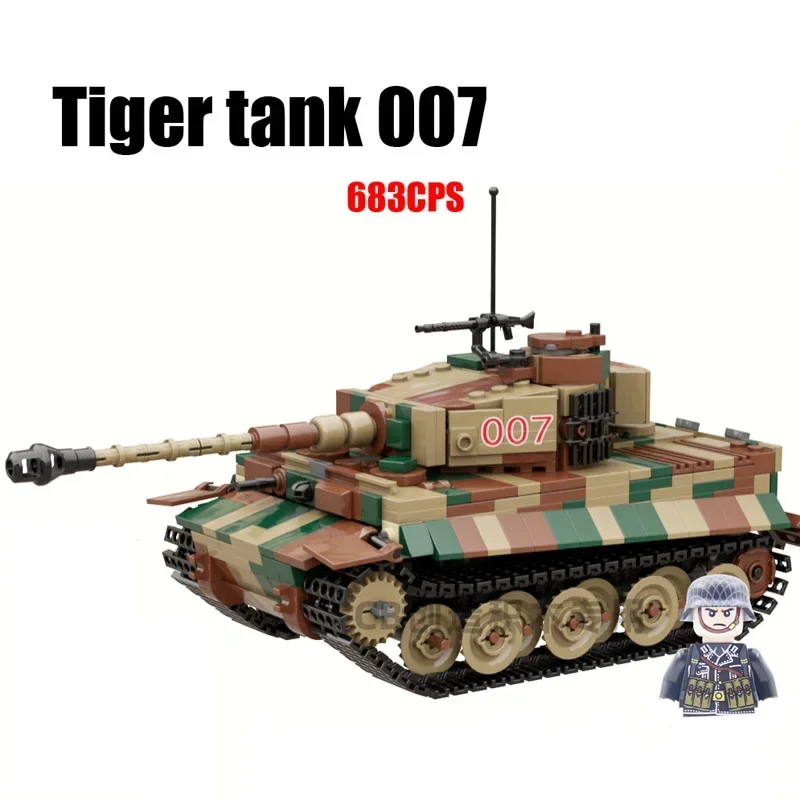 

MOC WW2 Military Weaponry Series Tiger Tank 007 DIY Building Block Army Soldiers Tank Vehicle Model Bricks Toys Kid Gifts