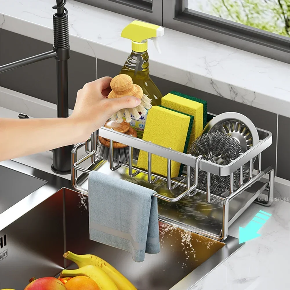 

Sink Organizer Kitchen Holder Stainless Soap Steel Rack Sink Self-draining Drain Sponge Shelf Sink Kitchen