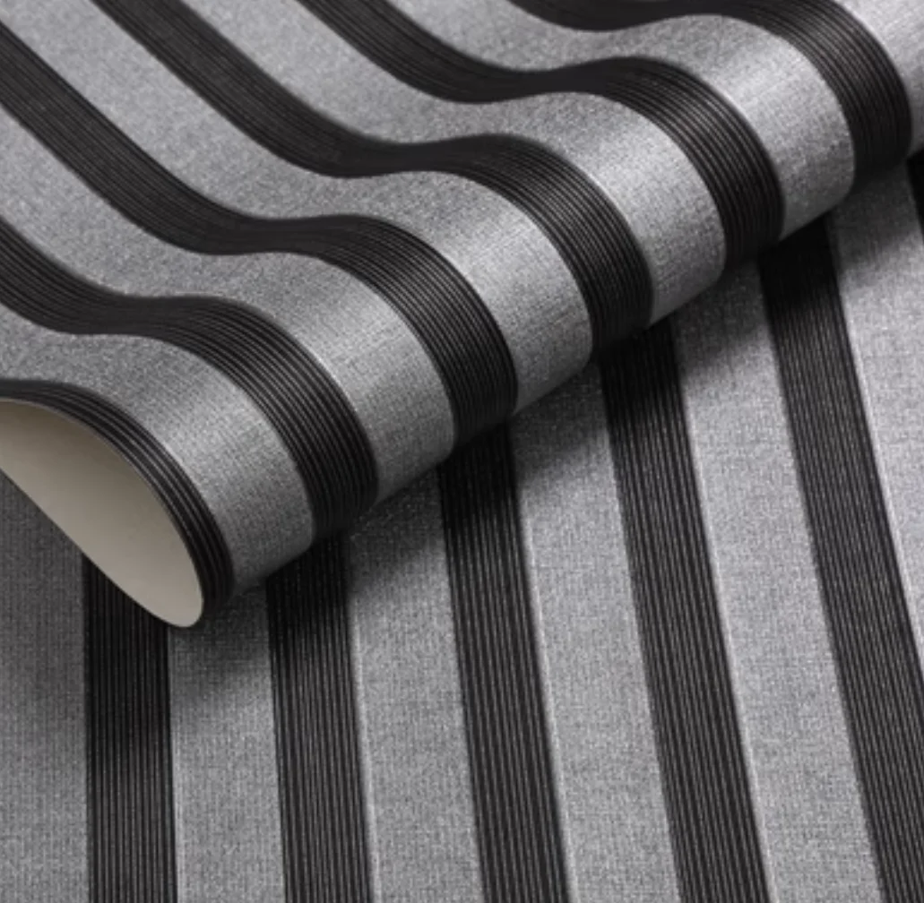 

Size：9.5x0.53meter 3D Silver black vertical stripes wallpaper living room background hotel modern minimalist wallpaper