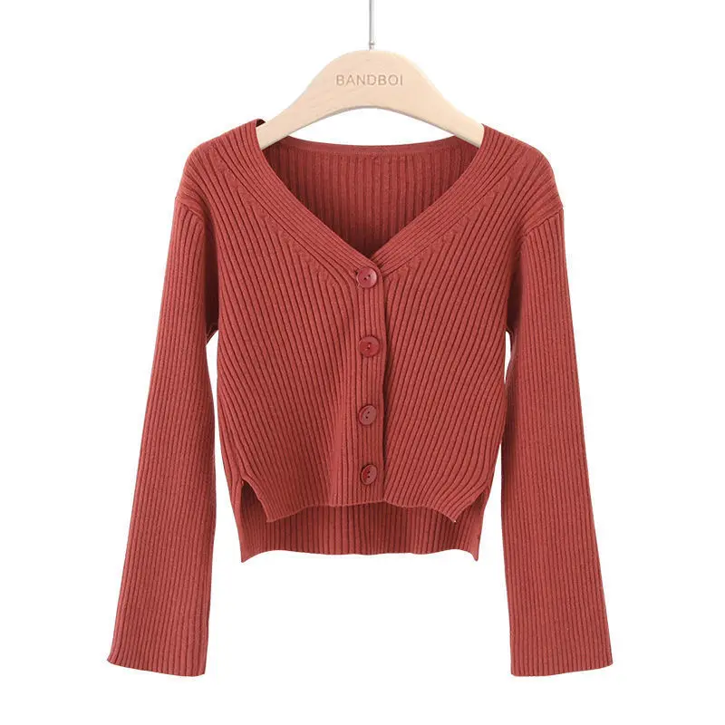 Asymmetrical Button Short Lazy Style Cardigan Spring Autumn New Long Sleeve Solid Fashion Sweaters Elegant Korean Women Clothing 3