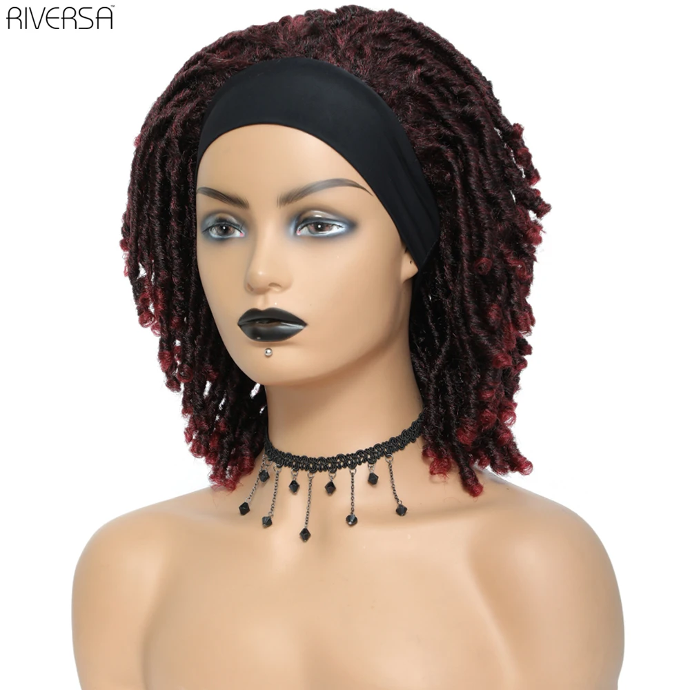 Short Ombre Headband Wig Synthetic Wigs For Black Women Faux locs Afro African Hairstyle Braided Wigs Crochet Twist Fiber Hair synthetic hair wigs