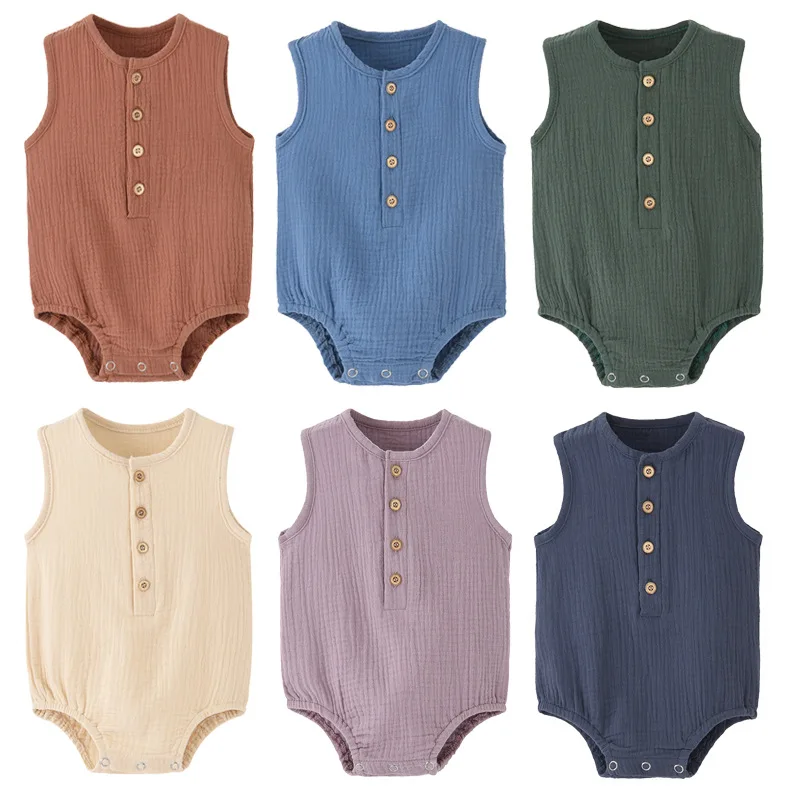 

Baby Bodysuits Summer Sleeveless Good Soft Skin Clothes 100% Cotton Gauze Onepieces Macacão Infantil Muslin Jumpsuit Mamelucos