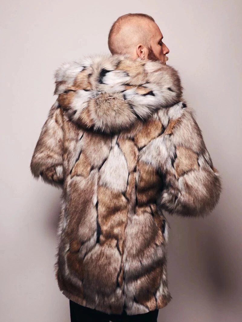 Men's New Faux Fur Coat Medium Length High Quality Comfortable Warm Faux Fox Fur Coat