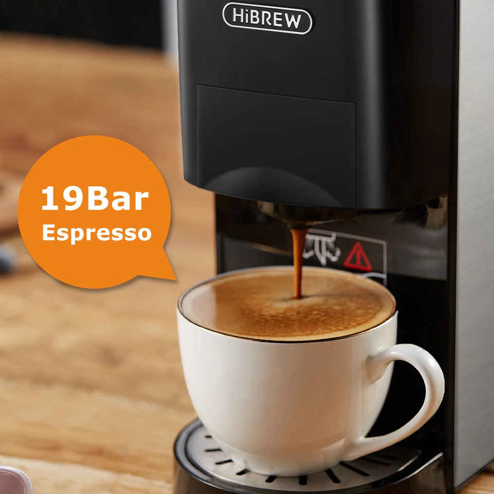 HiBREW Coffee Machine 19Bar 4in1 Multiple Capsule Expresso Cafetera Dolce  Milk&Nexpresso Capsule ESEpod Ground Coffee Pod H2