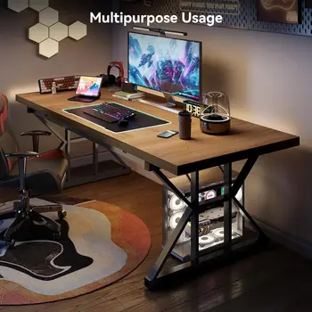 LITTLE TREE 70.8-Inch Office Desk, Executive Office Desk, Modern Work Desk, Large Farmhouse Writing Table Computer Desk for Home 5