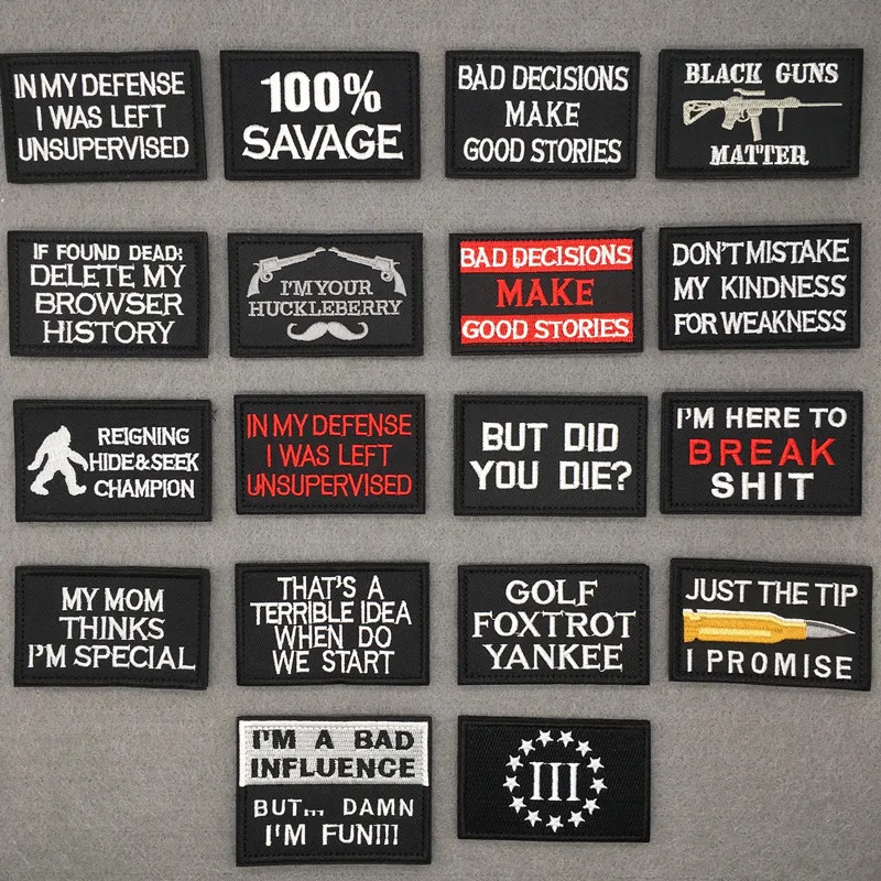 Funny embroidered quote patch with hook & loop backing – tactical morale badge