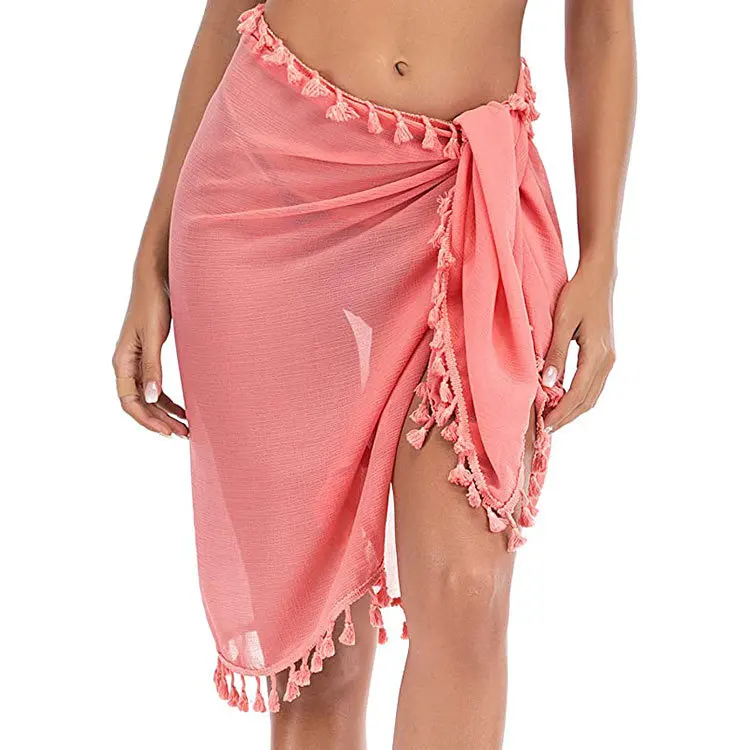 

Beach Skirt Women's One-piece Irregular Multi-function Shawl Bikini Blouse Fringe Splicing Seaside Holiday Sun Protection Pink