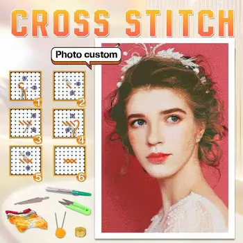 Photo Custom Cross Stitch Embroidery Kits 11CT/14CT Cotton/silk Thread Painting DIY Needlework DMC Set Counted Printed on Canva 1