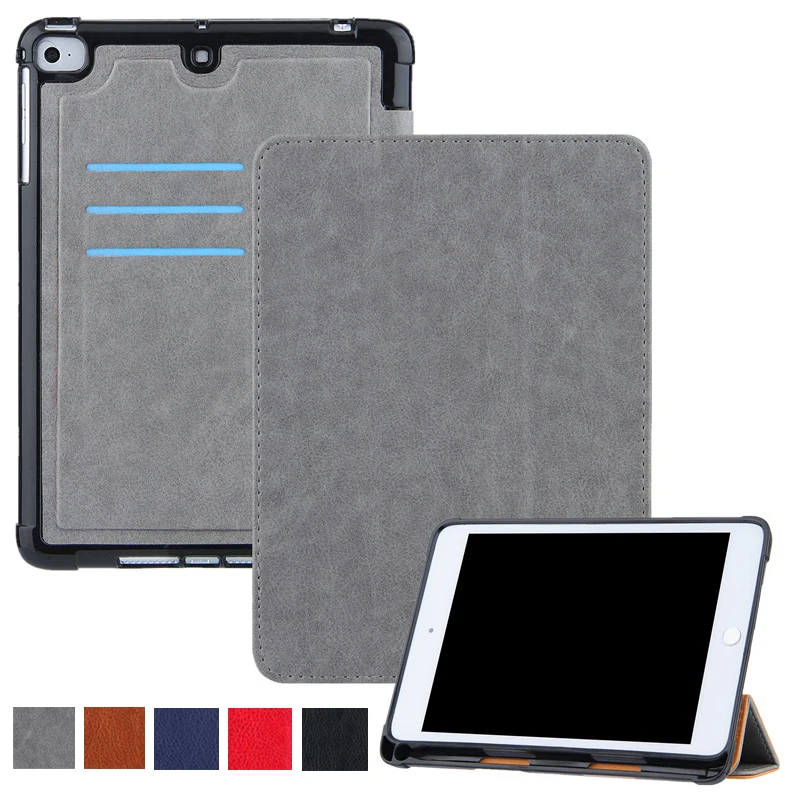 

Tablet Funda For iPad Mini Case Tri-Fold Leather Back Cards Holder Smart Cover For iPad Mini 5 4 3 2 1 Case With Pencil Holder