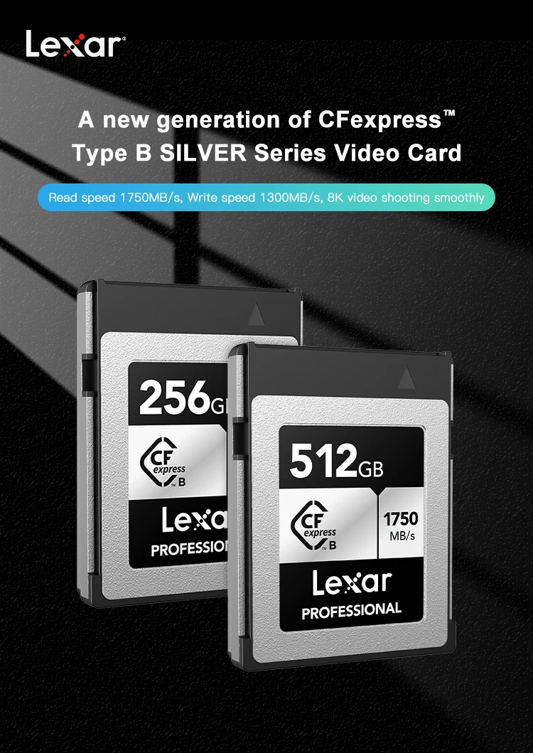 렉사 CFexpress 타입 B 카드 128GB 256GB 512GB 읽기 속도 1750MB/s 메모리 저장 카드 CF Express 8K 카메라 4K Ultra용