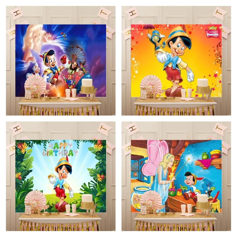 

Фон для фотосъемки с изображением героев мультфильмов Диснея марионетки Пиноккио баннер для вечеринки в честь Дня Рождения Декор с длинным носом детский душ