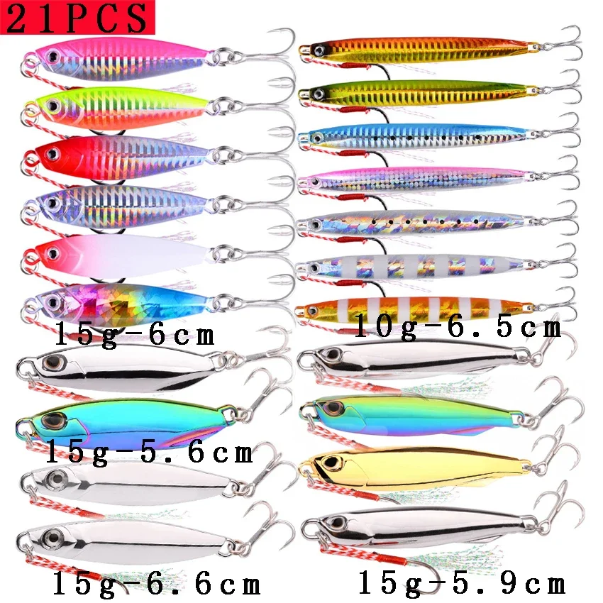21Pcs Fishing Metal Lures Jig Set 40g 30g 20g 15g Jigs Sea