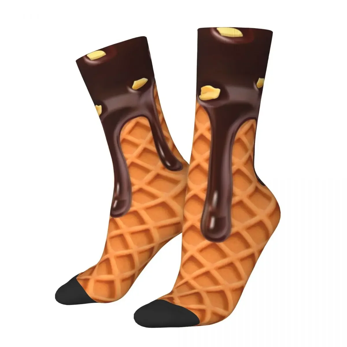 

Happy Funny Male Socks Nutty Chocolate Ice Cream Waffle Skateboard Socks Summer Novelty Street Style Crazy Socks for Men Women