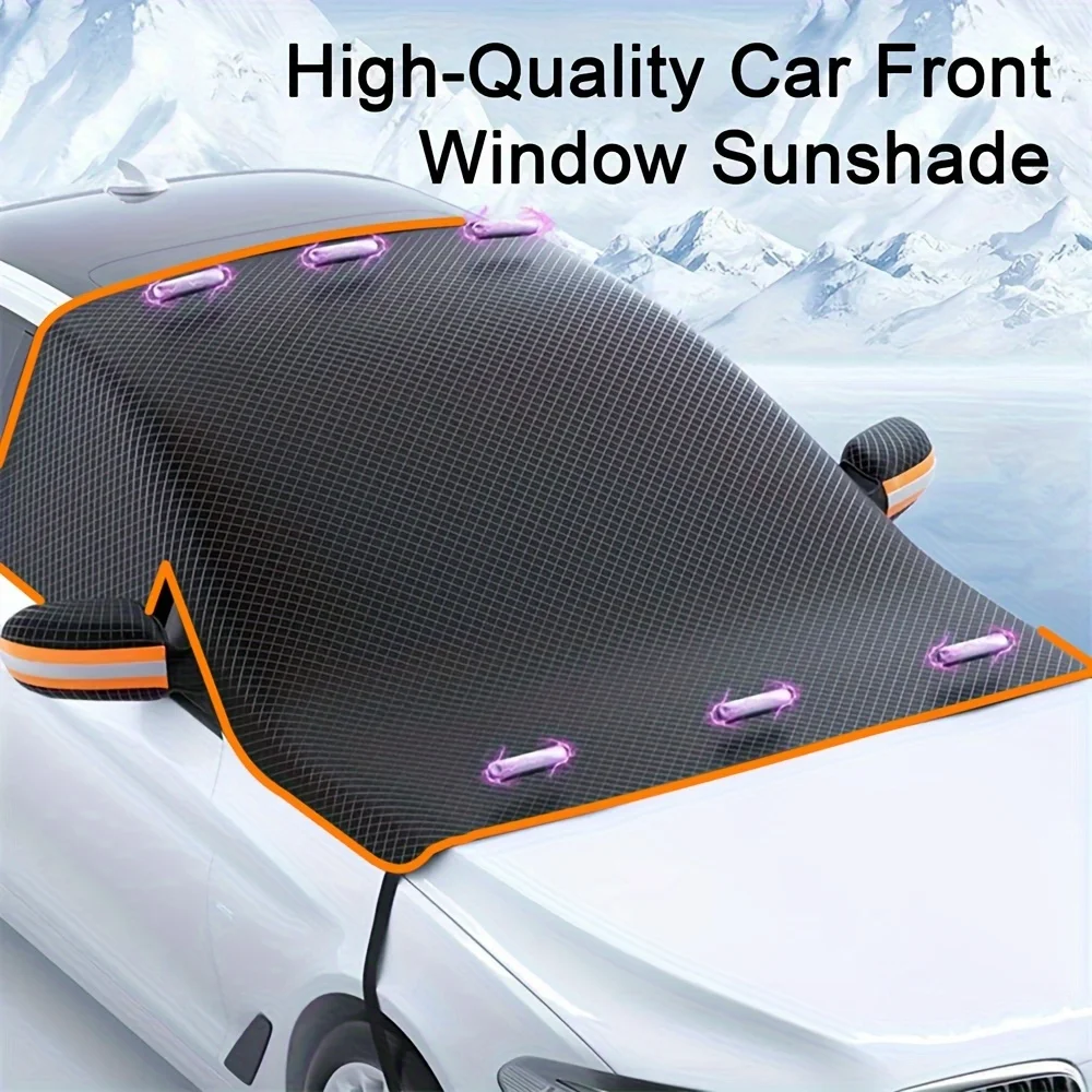 Car Cover Car Snow Shield Winter Snow Car Windshield Cover Strong Magnetic Thickening Oxford Cloth Antifreeze Snow Frost Waterproof Durable Tools