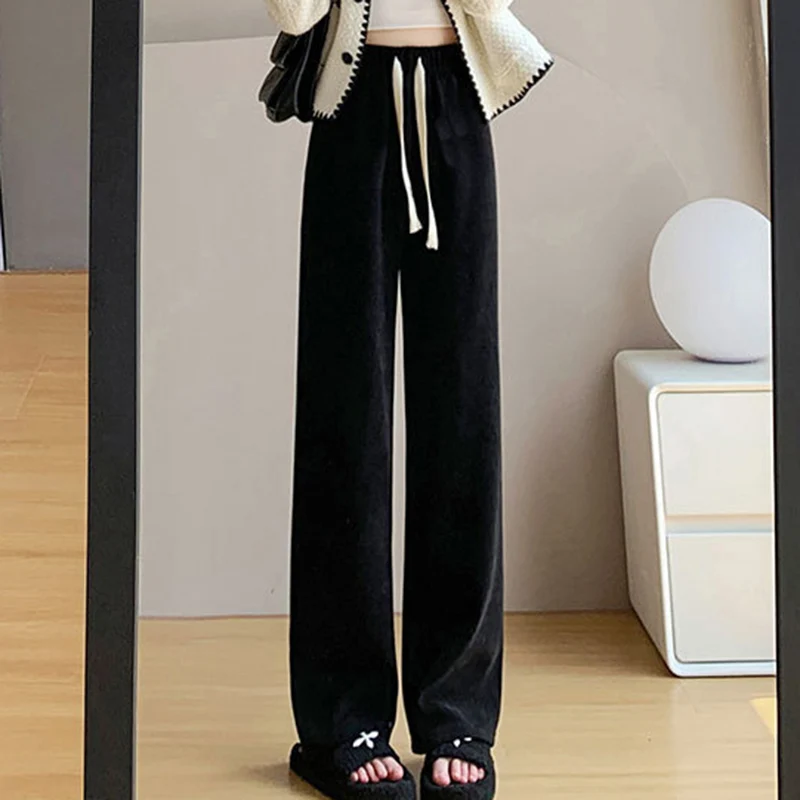 Casual Women Corduroy Long Pants Autumn Winter High Waist Wide Leg Pants Thick Female Long Pants Trousers