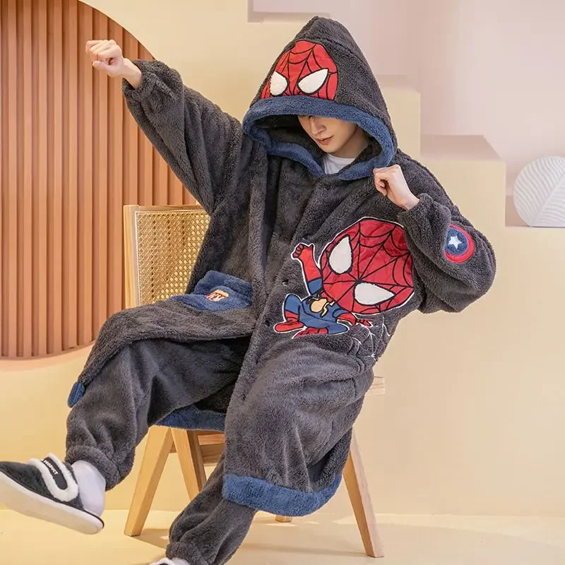

Spider-Man Marvel Avengers Autumn and Winter Plus Velvet Thickened Pajamas Home Clothes Creative and Comfortable Pajamas Set