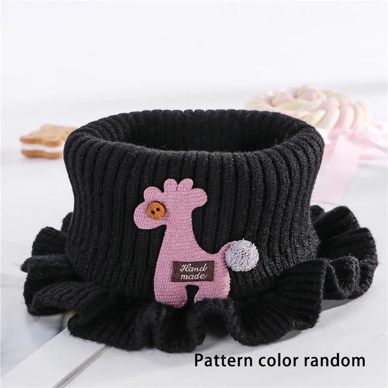 New Baby Knitted Scarf Cartoon Wool Giraffe Ruffle Neck Warmer Girls Kids Accessories Collar Circle Outdoor Winter Warm Scarves