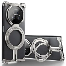 Enhanced Frameless Phone Case with Magsafe Kickstand and 360° Rotatable Magnetic Shockproof Cover for Honor Magic VS3 (Titanium)
