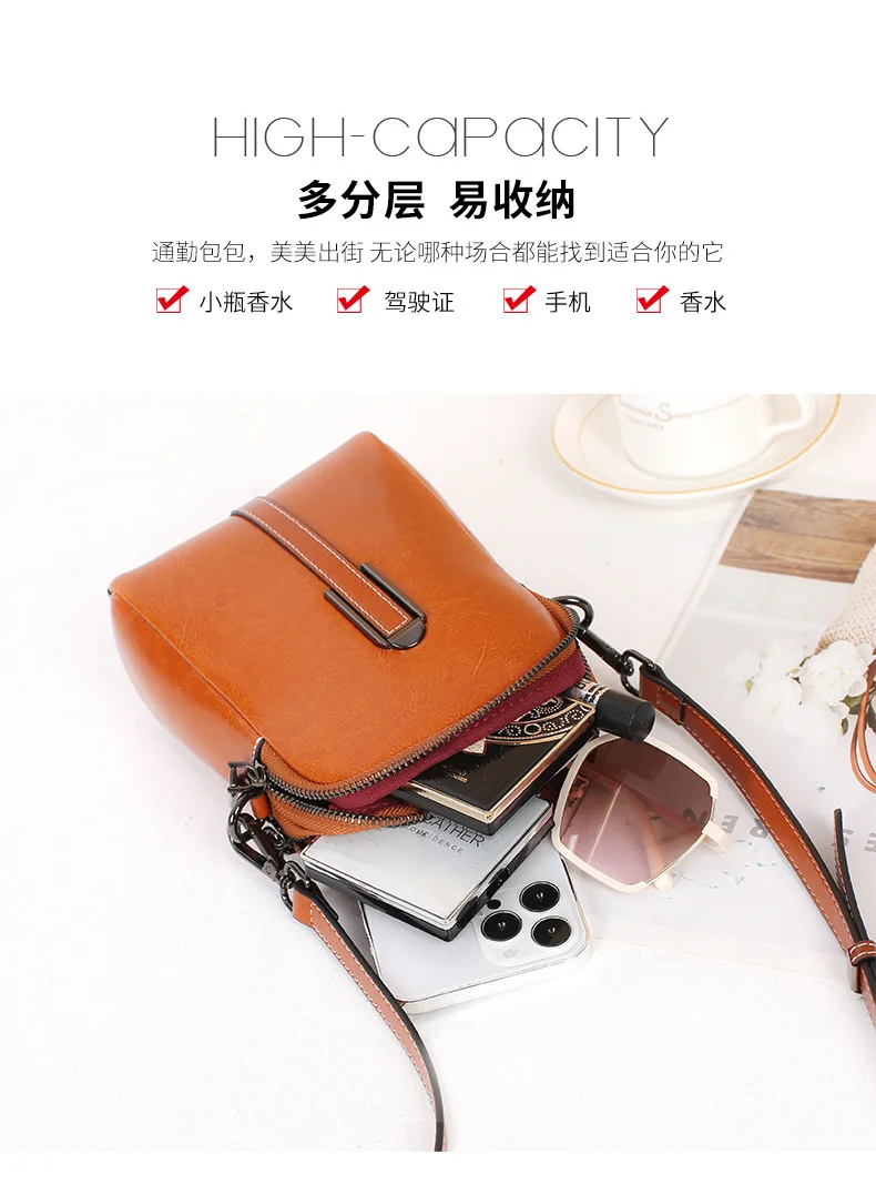 Leather Shoulder Bag Crossbody Bag Summer Women's Oil Wax Cowhide Leather Crossbody Shoulder Bag Small Shell Purse