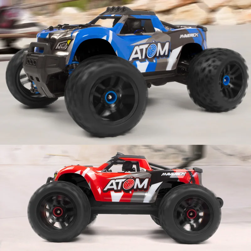 HPI 매버릭 ATOM 1/18 스케일 RC 몬스터 트럭 전동 4륜 구동 브러시드 오프로드 LED 라이트 방수 기능 탑재 즉시 운행 가능 모델 자동차