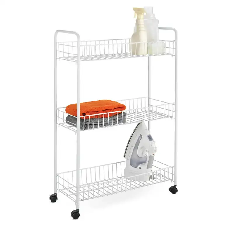 

Can Do 3-Tier Rolling Household Storage Cart, White