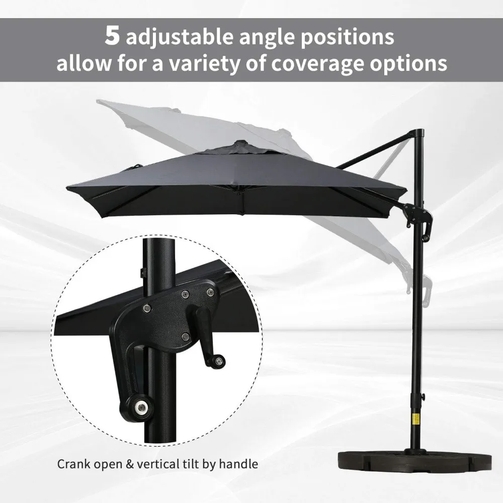 8FT Cantilever Patio Umbrella, Square Outdoor Offset Umbrella with 360° Rotation, Aluminum Hanging Umbrella with 3-Posi 4