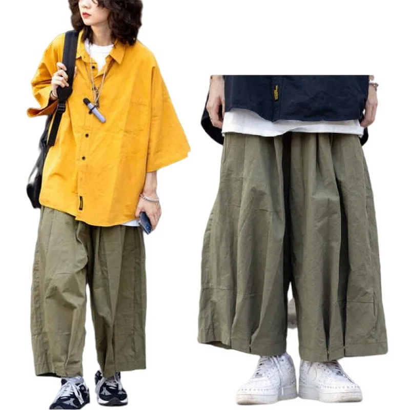 

Summer Loose Cropped Pants Men's Simple Casual Pants Wide Leg Overalls Thin Multi Color