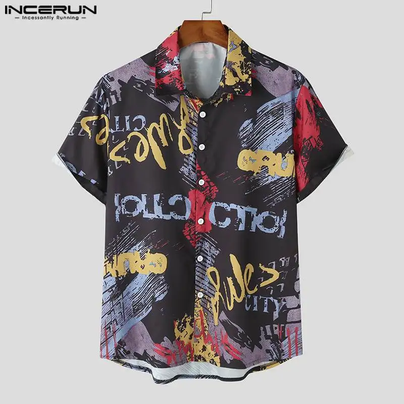

Korean Style New Men Retro Cotton Linen Printed Blouse Casual Streetwear Male Short Sleeved Lapel Shirts S-5XL INCERUN Tops 2023