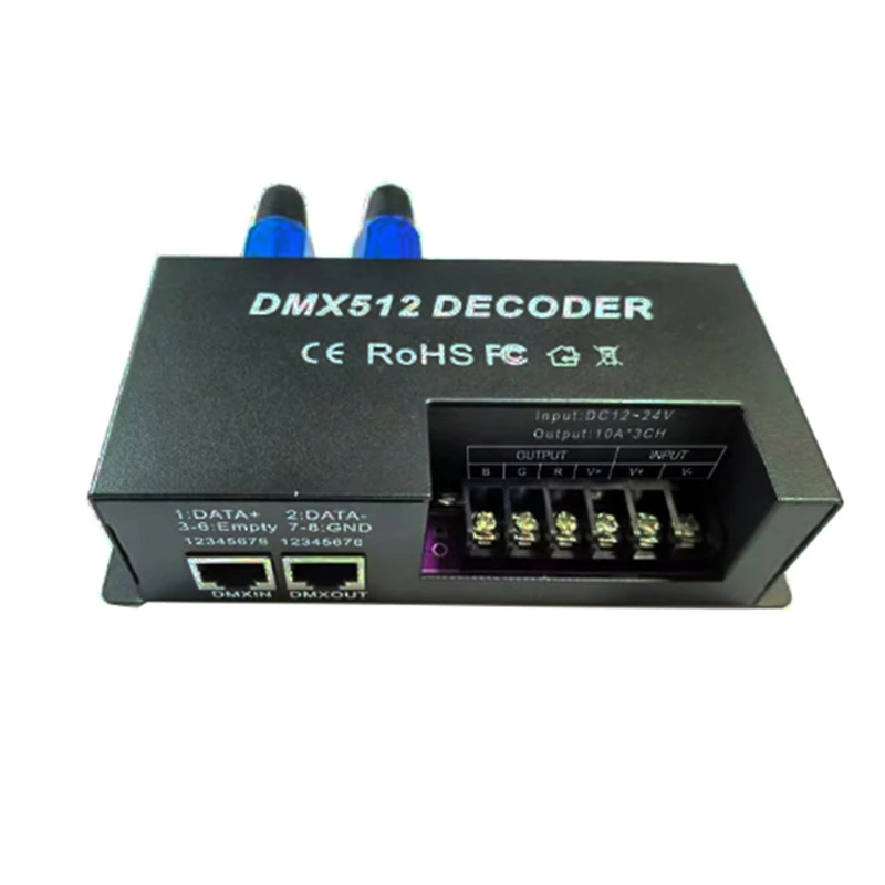 3 채널 Dmx 디코더 RGB LED 스트립 컨트롤러, DMX 512 PWM 조광기 드라이버, 30A 입력 DC12V-24V Dmx 디코더 조명 제어, 내구성