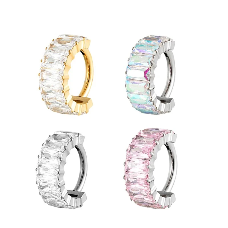 1PC G23 Titanium Piercing Hoop Earrings Zircon Clicker Nose Rings Septum Helix Conch Cartilage Tragus Lobe Piercing Jewelry 16G