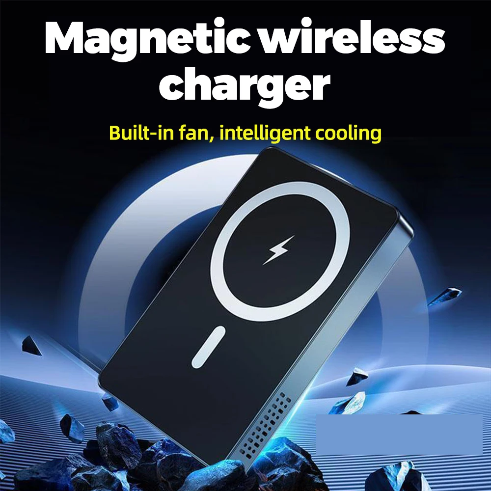 

35W 10000mah Aluminum Shell Magsafe Fan Radiating Power Bank Type-C Lamp Display PD20W Wireless 15W Phone Earphone Fast Charging