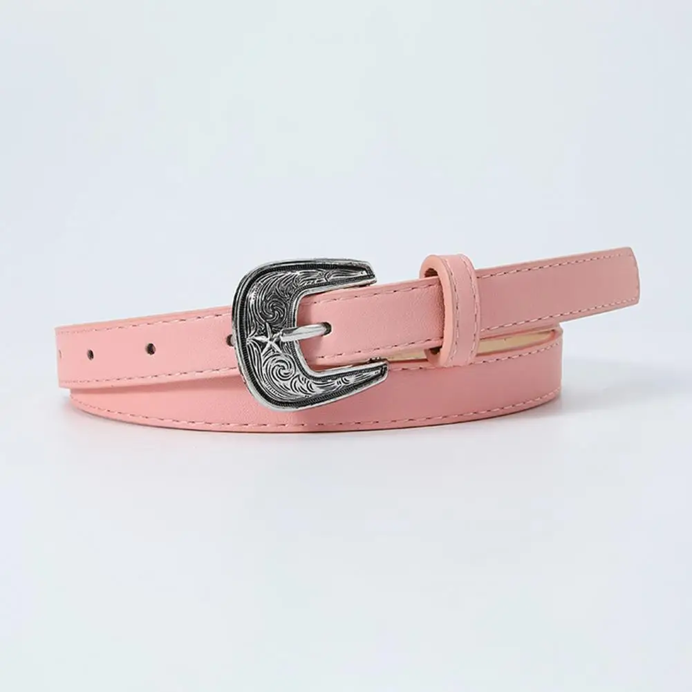 

Vintage Lady Belt Retro-style Belt Durable Vintage Metal Buckle Women's Belt Adjustable Solid Color Faux Leather for Jeans