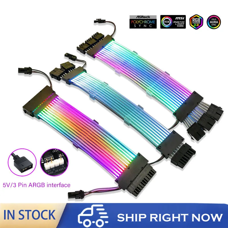 ARGBPSUPowerSupplyExtensionCableRGBFlowATX24PinPCIeGPUDual