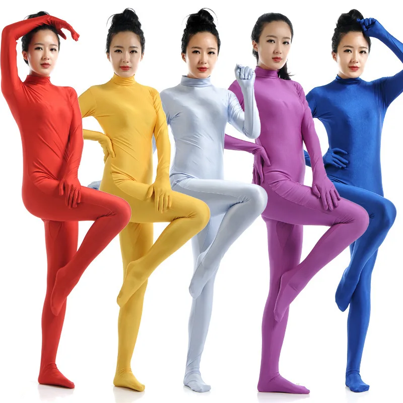 

Women Handed Unitard Skin Tight Halloween Costume Adult Black Spandex Full Body Zentai Footed Jumpsuit Unisex Bodysuit