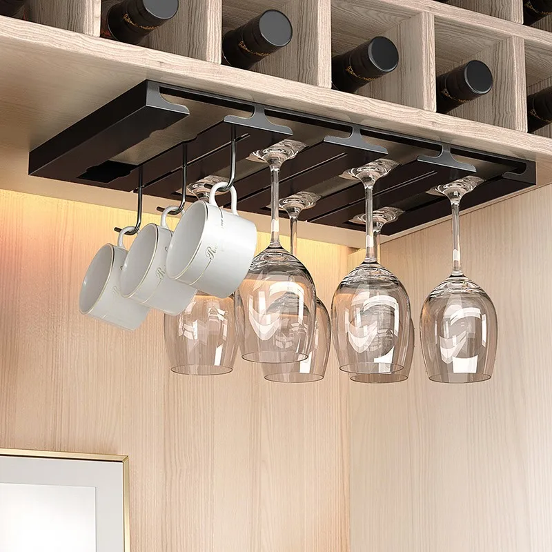 

Kitchen Accessories Wall Mount Wine Glasses Holder Stemware Classification Hanging Glass Cup Rack Punch-free Cupboard Organizer