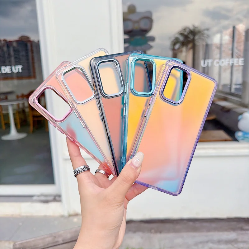 Luxury Iridescent Color Changing Phone Case with Metal Lens Cover