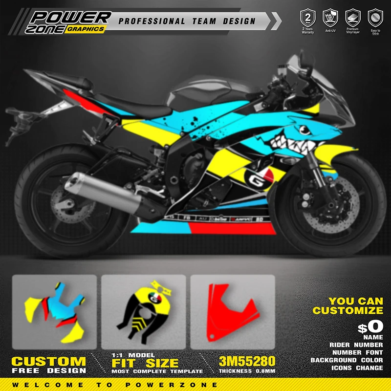 Vector Wraps R6 PowerZone Custom Team Graphics R6 Graphic Decals Sticker For YAMAHA R6 ...