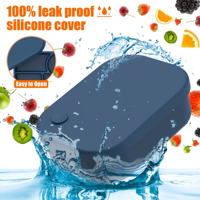 Boîte à Bento en Silicone de 500ml, récipient de stockage des aliments Portable, boîte de repas de voyage étanche avec 4 compartiments, coffre-fort pour micro-ondes pour la maison 5