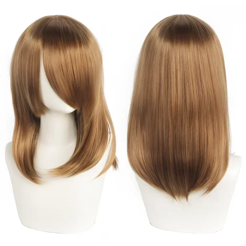 Neue 45cm Mittellange Anime Cosplay Perücke mit Pony in Blond, Schwarz, Weiß, Rot, Pink, Grün, Braun, Gold, Blau, Hitzebeständige Synthetische Haarperücken – Detail 14