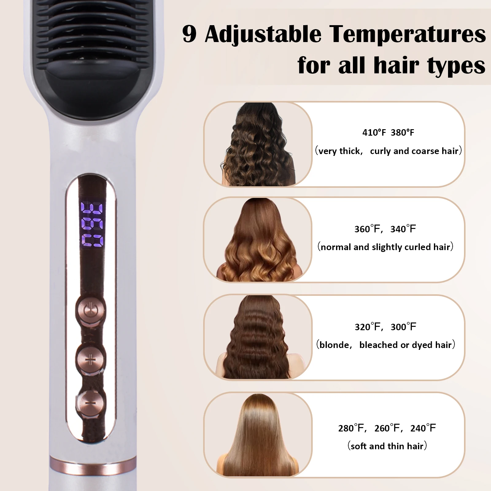 AP01 Five Color Choices Negative Lonic Hair Straightener Comb w/9 Temp Settings 30s Fast Heating SUPBERC